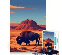 Puzzle da 1000 pezzi con illustrazione di un bisonte in un paesaggio desertico Gioco di precisione,stimolante per la mente,ideale per momenti di relax e come regalo di compleanno (50x75cm)