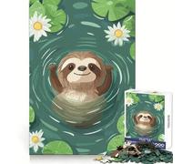 Puzzle da 1000 pezzi con illustrazione di un bradipo che nuota in uno stagno di ninfee, ideale per ragazzi Gioco di logica, divertimento al chiuso, bordi precisi, pezzo da collezione 38x26cm
