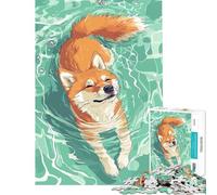 Puzzle da 1000 pezzi con illustrazione di un cane Shiba Inu che nuota Gioco educativo che stimola l'intelligenza e crea dipendenza Secret Santa o il compleanno (38x52cm)