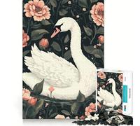 Puzzle da 1000 pezzi con illustrazione di un cigno in un giardino fiorito, ideale per adolescenti Migliora la memoria, rilassante e divertente Bordi netti 38x26cm