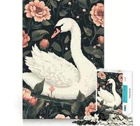 Puzzle da 1000 pezzi con illustrazione di un cigno in un giardino fiorito, ideale per ragazzi Stimola la memoria, crea un'atmosfera piacevole e rilassante 50x75cm
