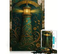 Puzzle da 1000 pezzi con illustrazione di un faro decorato in stile vetrata, ideale per ragazzi, stimolante per la mente e per tutta la famiglia Dimensioni precise, regalo memorabile (50x75cm)