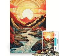 Puzzle da 1000 pezzi con illustrazione di un fiume di montagna al tramonto ideale per adolescenti per rafforzare la memoria per il tempo libero a casa con bordi netti e un regalo prezioso (50x75cm)