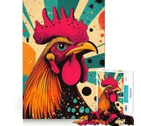 Puzzle da 1000 pezzi con illustrazione di un gallo in stile retrò per adulti, ideale per migliorare la memoria, alleviare l'ansia, creare un design accattivante e un regalo artistico (50x75cm)