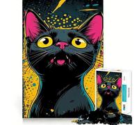 Puzzle da 1000 pezzi con illustrazione di un gatto nero in stile Pop Art, ideale per adolescenti Gioco di abilità e problem solving, per il relax mentale Taglio preciso Regalo di Natale (50x75cm)