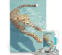 Puzzle da 1000 pezzi con illustrazione di un ghepardo che nuota nell'acqua Giocattolo antistress, divertente e spiritoso, ideale come decorazione per la scrivania 50x75cm