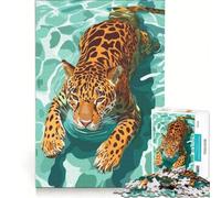 Puzzle da 1000 pezzi con illustrazione di un giaguaro che nuota nell'acqua, decorazione murale, divertente antistress, gioco stimolante, idea regalo 38x52cm