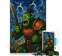 Puzzle da 1000 pezzi con illustrazione di un guerriero orco in stile vetrata, ideale per ragazzi Gioco di abilità mentale, divertente e rilassante, con design unico da assemblare (50x75cm)
