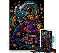 Puzzle da 1000 pezzi con illustrazione di un guerriero samurai e un drago, ideale per ragazzi, gioco di logica, gioco di gruppo, taglio di precisione, regalo perfetto (38x26cm)