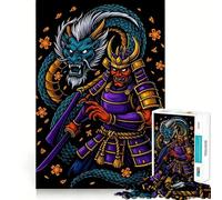 Puzzle da 1000 pezzi con illustrazione di un guerriero samurai e un drago, ideale per ragazzi, un gioco stimolante e rilassante, perfetto come regalo di Natale (50x75cm)