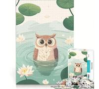 Puzzle da 1000 pezzi con illustrazione di un gufo in uno stagno ideale per giochi in famiglia e come regalo di compleanno con poster e foglio di curiosità abbinati 38x52cm