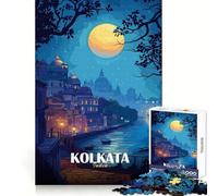 Puzzle da 1000 pezzi con illustrazione di un paesaggio notturno di Calcutta,India,ideale per ragazzi Stimola la memoria,allevia lo stress e crea un'atmosfera divertente Bordi netti Regalo perfetto