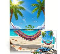 Puzzle da 1000 pezzi con illustrazione di un paradiso tropicale con amaca sulla spiaggia (38x52cm) Gioco di alta qualità, esercizio mentale, pace e divertimento, regalo di compleanno