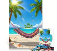 Puzzle da 1000 pezzi con illustrazione di un paradiso tropicale con amaca sulla spiaggia, taglio perfetto, gioco di logica divertente, gioco gratuito, attività per compleanno (50x75cm)