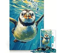 Puzzle da 1000 pezzi con illustrazione di un pinguino che nuota sott'acqua, ideale per ragazzi Migliora la memoria, rilassa e facilita il tempo Dimensioni precise, regalo creativo (38x52cm)