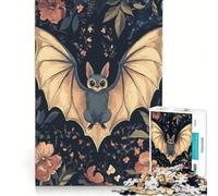 Puzzle da 1000 pezzi con illustrazione di un pipistrello floreale, ideale per giochi in famiglia, regalo di compleanno, con poster e foglio di curiosità abbinati 38x52cm