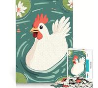 Puzzle da 1000 pezzi con illustrazione di un pollo che nuota in uno stagnoDisegno nitido e preciso,gioco di costruzione ideale per momenti di relax e divertimento,perfetto per compleanni (50x75cm)