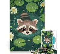 Puzzle da 1000 pezzi con illustrazione di un procione nello stagno delle ninfee ideale per adolescenti Gioco che migliora la memoria rilassante e confortevole con tagli precisi Regalo festivo