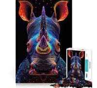 Puzzle da 1000 pezzi con illustrazione di un rinoceronte al neon, ideale per ragazzi, un rompicapo divertente e creativo da assemblare e collezionare (38x52cm)