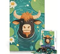 Puzzle da 1000 pezzi con illustrazione di un toro stilizzato in uno stagno di ninfee, ideale per adulti Offre benessere mentale, relax e un'esperienza piacevole Un regalo perfetto e premuroso 38x26cm