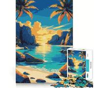 Puzzle da 1000 pezzi con illustrazione di un tramonto su una spiaggia tropicale, taglio preciso, divertente sfida mentale, gioco per il tempo libero, compleanno, arte, gioco (38x52cm)