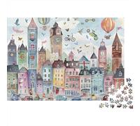 Puzzle da 1000 pezzi con illustrazione di una città fantastica, torre dell'orologio, gioco educativo per adulti, decorazione per la casa, difficile, regalo di compleanno. 52x38 cm