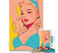 Puzzle da 1000 pezzi con illustrazione di una donna bionda in bikini blu,perfetta per un gioco intelligente,ideale per il tempo libero e come regalo di compleanno 38x52cm