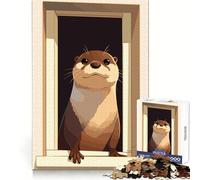 Puzzle da 1000 pezzi con illustrazione di una lontra che guarda fuori dalla finestra ideale per adulti Gioco per allenare la mente rilassante e divertente perfetto come regalo per le vacanze (38x26cm)