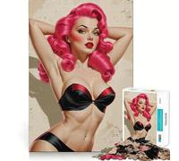 Puzzle da 1000 pezzi con illustrazione di una pin-up sexy dai capelli rosa, ideale per adolescenti Gioco di logica, passatempo rilassante, taglio perfetto, regalo classico 50x75cm