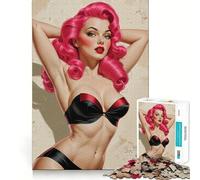 Puzzle da 1000 pezzi con illustrazione di una pin-up sexy dai capelli rosa, ideale per adolescenti, per migliorare la memoria, rilassarsi e divertirsi Pezzo da collezione con taglio netto 38x26cm