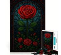Puzzle da 1000 pezzi con illustrazione di una rosa rossa in vetro colorato ideale per ragazzi un gioco di pensiero e divertimento condiviso Bordo preciso Articolo con desiderio di Babbo Natale