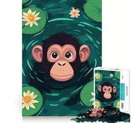 Puzzle da 1000 pezzi con illustrazione di una scimmia in uno stagno di ninfee,bordi ben definiti,decorazione,risoluzione di problemi,divertimento,facile,regalo di Natale (50x75cm)