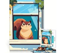 Puzzle da 1000 pezzi con illustrazione di uno scoiattolo dei cartoni animati alla finestra Pezzi ben definiti Gioco per lo sviluppo cognitivo,ideale per momenti di relax e divertimento Decorazione
