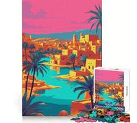 Puzzle da 1000 pezzi con illustrazione di un'oasi nel deserto e di un paesaggio urbano, ideale per adulti Gioco di strategia e relax, con incastri precisi Regalo perfetto per le vacanze (38x52cm)