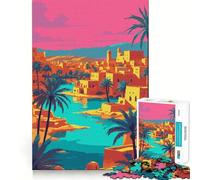 Puzzle da 1000 pezzi con illustrazione di un'oasi nel deserto vibrante,ideale per stimolare la concentrazione e la creatività Un hobby affascinante per i momenti di svago (38x52cm)