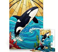 Puzzle da 1000 pezzi con illustrazione di un'orca in stile vetrata, ideale per ragazzi Puzzle che stimola la memoria, rilassante e con bordi netti, regalo di alta qualità (38x26cm)