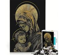 Puzzle da 1000 pezzi con illustrazione dorata della Madonna con Bambino gioco educativo gara di velocità manuale con pezzi di forma casuale completamente ad incastro 38x52cm