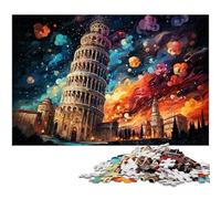 Puzzle da 1000 pezzi con illustrazione psichedelica colorata della Torre Pendente di Pisa per adulti in legno ottimo regalo per Natale 1000 pezzi (75x50 cm)