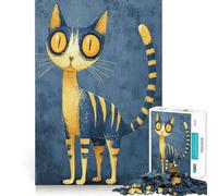 Puzzle da 1000 pezzi con illustrazione stilizzata di un gatto con occhi gialli, ideale per adolescenti Migliora la memoria, calma la mente, arte nitida e da collezione 38x26cm