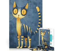 Puzzle da 1000 pezzi con illustrazione stilizzata di un gatto con occhi gialli, ideale per adolescenti Un'opera d'arte nitida e rilassante 38x52cm