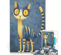 Puzzle da 1000 pezzi con illustrazione stilizzata di un gatto dagli occhi gialli giocattolo educativo sfida di velocità manuale con pezzi di forma casuale completamente ad incastro 50x75cm
