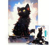 Puzzle da 1000 pezzi con illustrazione stilizzata di un gatto nero, ideale per ragazzi, un gioco intelligente per la casa, con tagli precisi e un regalo premuroso 38x26cm