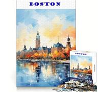 Puzzle da 1000 pezzi con immagine ad acquerello della città di Boston, ideale per adulti, per esercitarsi nella logica e per un divertimento senza pensieri Bordi netti Perfetto per Natale (50x75cm)