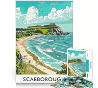 Puzzle da 1000 pezzi con immagine del castello di Scarborough Beach, ideale per adolescenti, un gioco che stimola la mente e crea momenti di serenità Regalo stagionale (50x75cm)