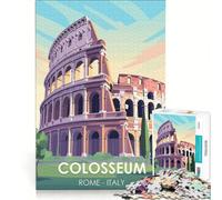 Puzzle da 1000 pezzi con immagine del Colosseo e di Roma, ideale per giochi in famiglia, regalo di compleanno, con poster e foglio di curiosità abbinati 38x52cm