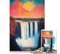 Puzzle da 1000 pezzi con immagine del tramonto delle Cascate Vittoria Gioco di abilità mentale,incastro stabile,parti che non si spostano Un passatempo divertente per i weekend lunghi (50x75cm)