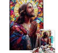 Puzzle da 1000 pezzi con immagine di Gesù in vetro colorato ideale per ragazzi e famiglie per un divertimento unico tra genitori e figli perfetto come regalo di compleanno o di Natale 38x52cm