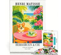 Puzzle da 1000 pezzi con immagine di Henri Matisse e un caffè sulla spiaggia con i Corgi Gioco rilassante interazione genitore-figlio regalo per amici e familiari 38x52cm