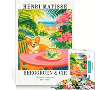 Puzzle da 1000 pezzi con immagine di Henri Matisse e un caffè sulla spiaggia con un Corgi Gioco rilassante interazione genitore-figlio regalo per amici e familiari 50x75cm