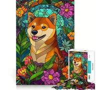 Puzzle da 1000 pezzi con immagine di Shiba Inu in vetro colorato, ideale per adolescenti, per migliorare la memoria e il tempo libero Pezzo unico con motivo Babbo Natale 38x26cm